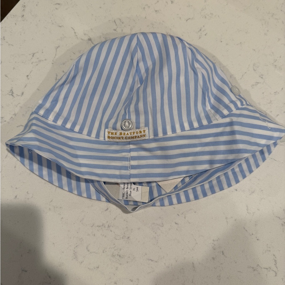 The Beaufort Bonnet Company Sky Blue and White Striped Kids Hat